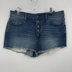 Rewash Women's Exposed Button Size 11 Blue Denim Button‎ Fly Frayed Hem Shorts